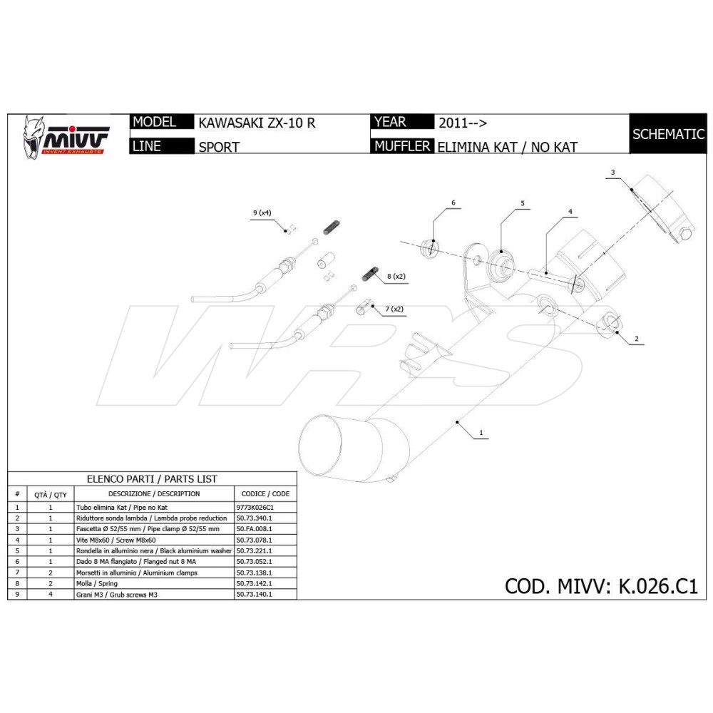 DECATALIZADOR DE ACERO INOXIDABLE MIVV KAWASAKI ZX-10 R 2011-2015