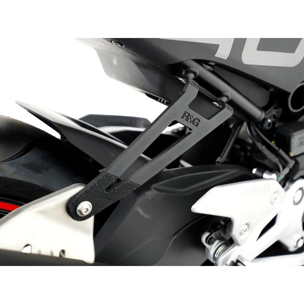 SOPORTE DE ESCAPE + PLACA ORIFICIO ESTRIBERA TRASERA R&G CFMOTO 450 SR / SS 2023-2024