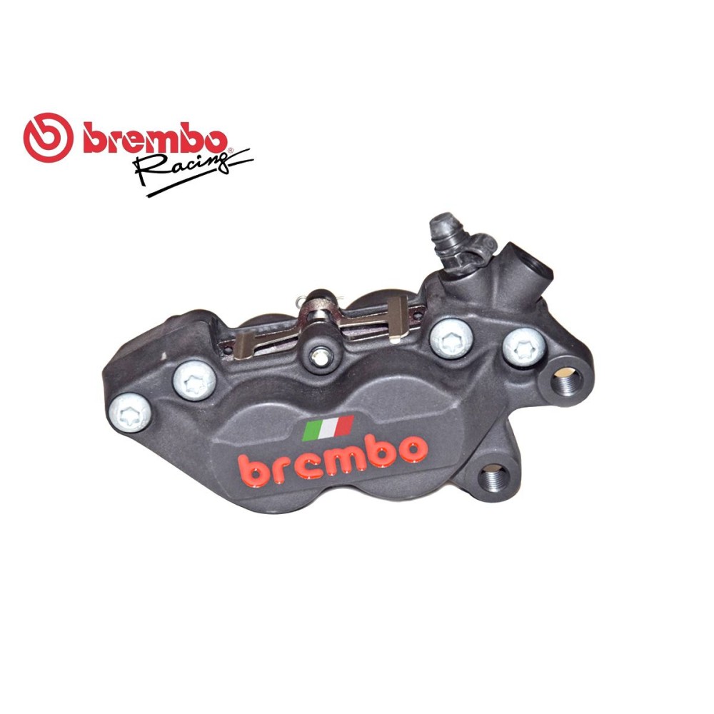 PINZA DE FRENO DELANTERA DERECHA NEGRA LOGO BANDERA ROJA BREMBO RACING P4-40C