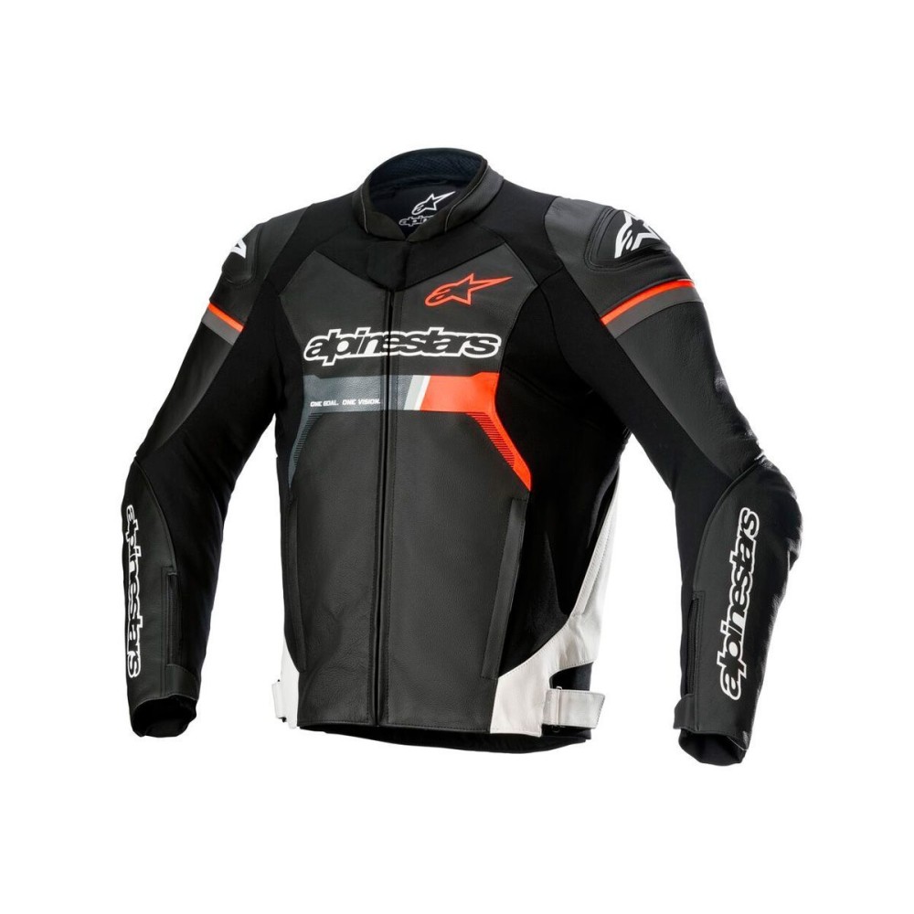 CHAQUETA DE PIEL ALPINESTARS GP FORCE NEGRO / BLANCO / ROJO FLUOR